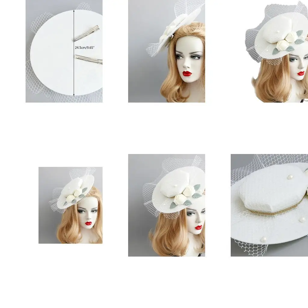 

652F Retro Fascinators Hat Veil Mesh Pearl Top Hat with Hair Clip All-match Photo Props for Wedding Cocktail Tea Party Race