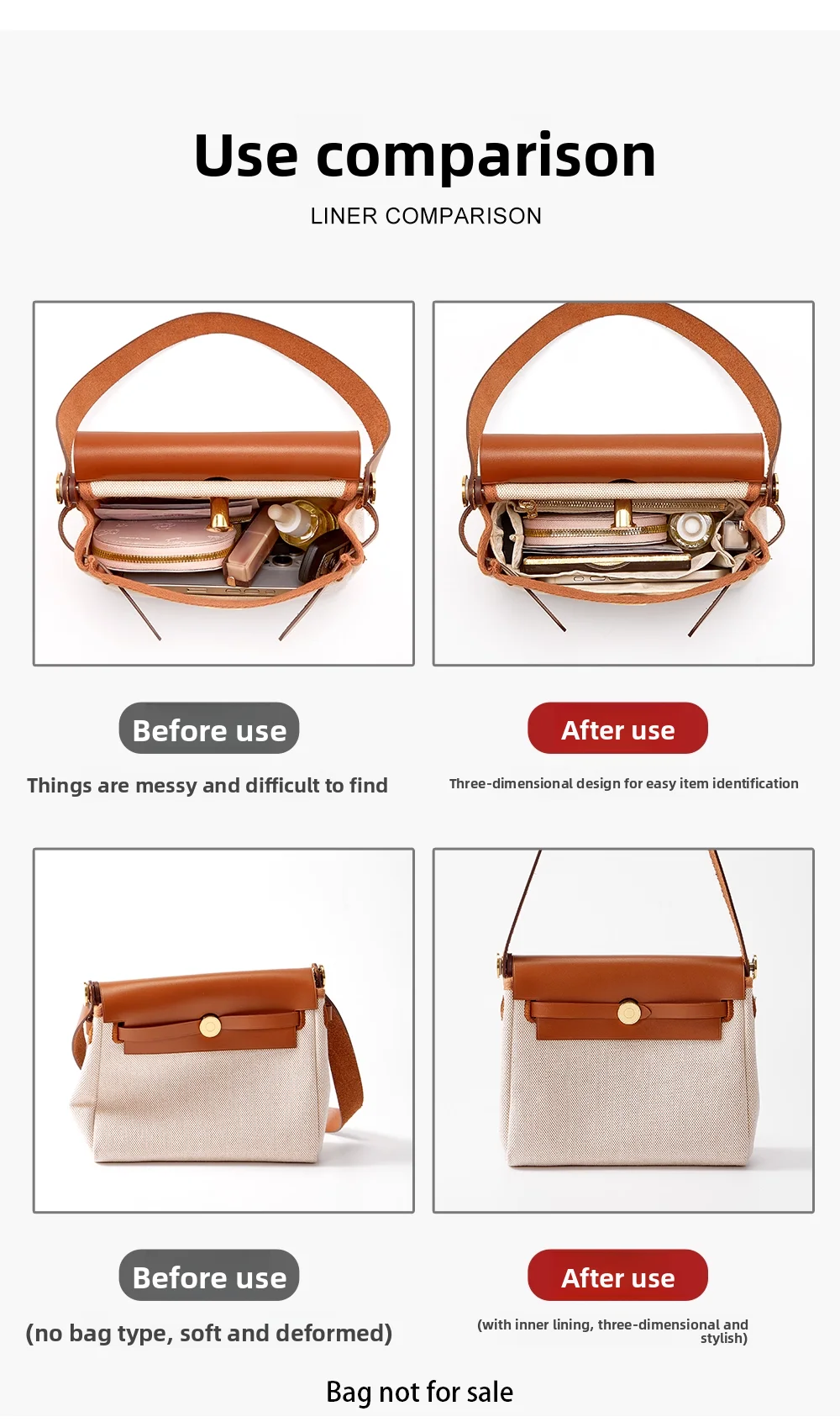 Bag Organizer Insert For Mini Herbag Inner Bag Nylon Lining Reconstruction Storage Bag Support Bag Insert Bag Accessories