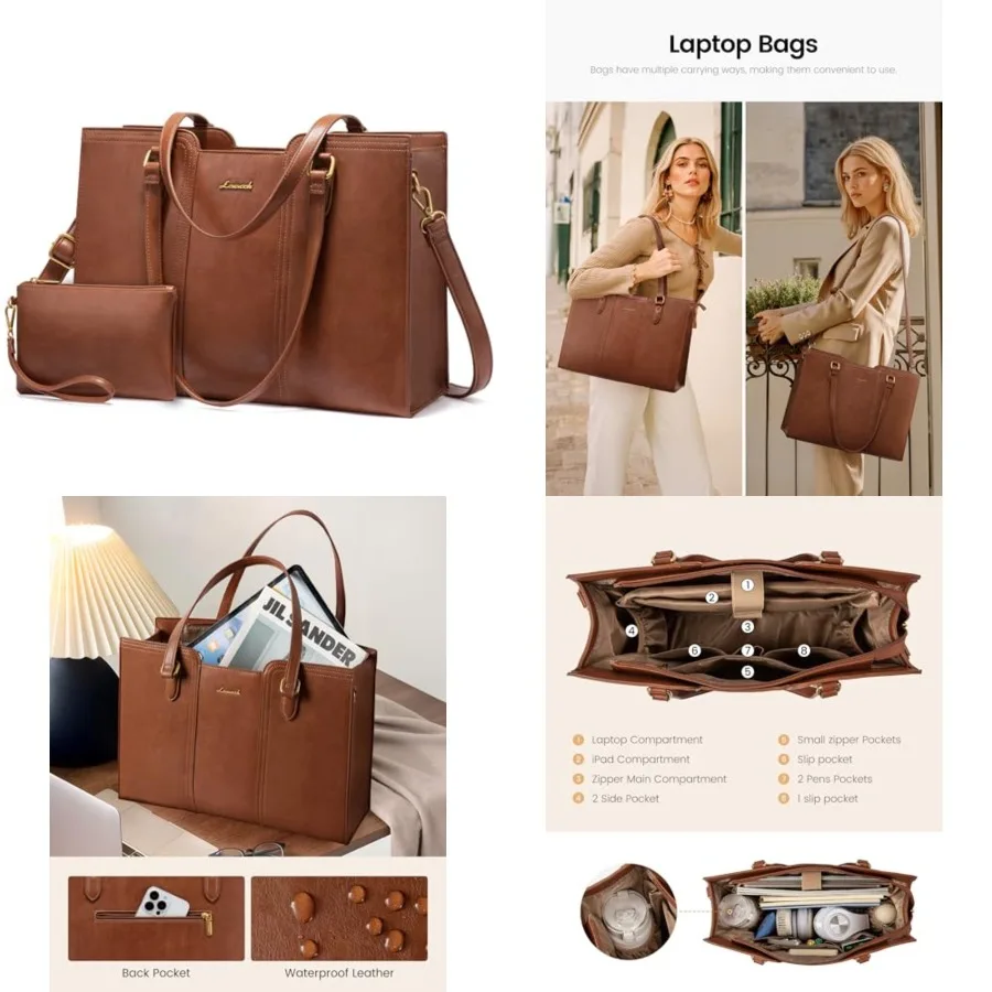 

LOVEVOOK Laptop Bag for Women - Waterproof Work Bag for Women and Vintage Laptop Tote Purse with Wristlet
