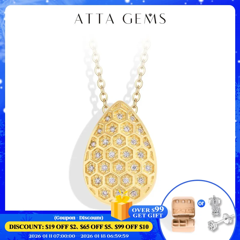

ATTAGEMS Sparkling Full D VVS1 Moissanite Pendant Necklace for Women Pear Honeycomb S925 Sterling Silver Engagement Wedding Gift