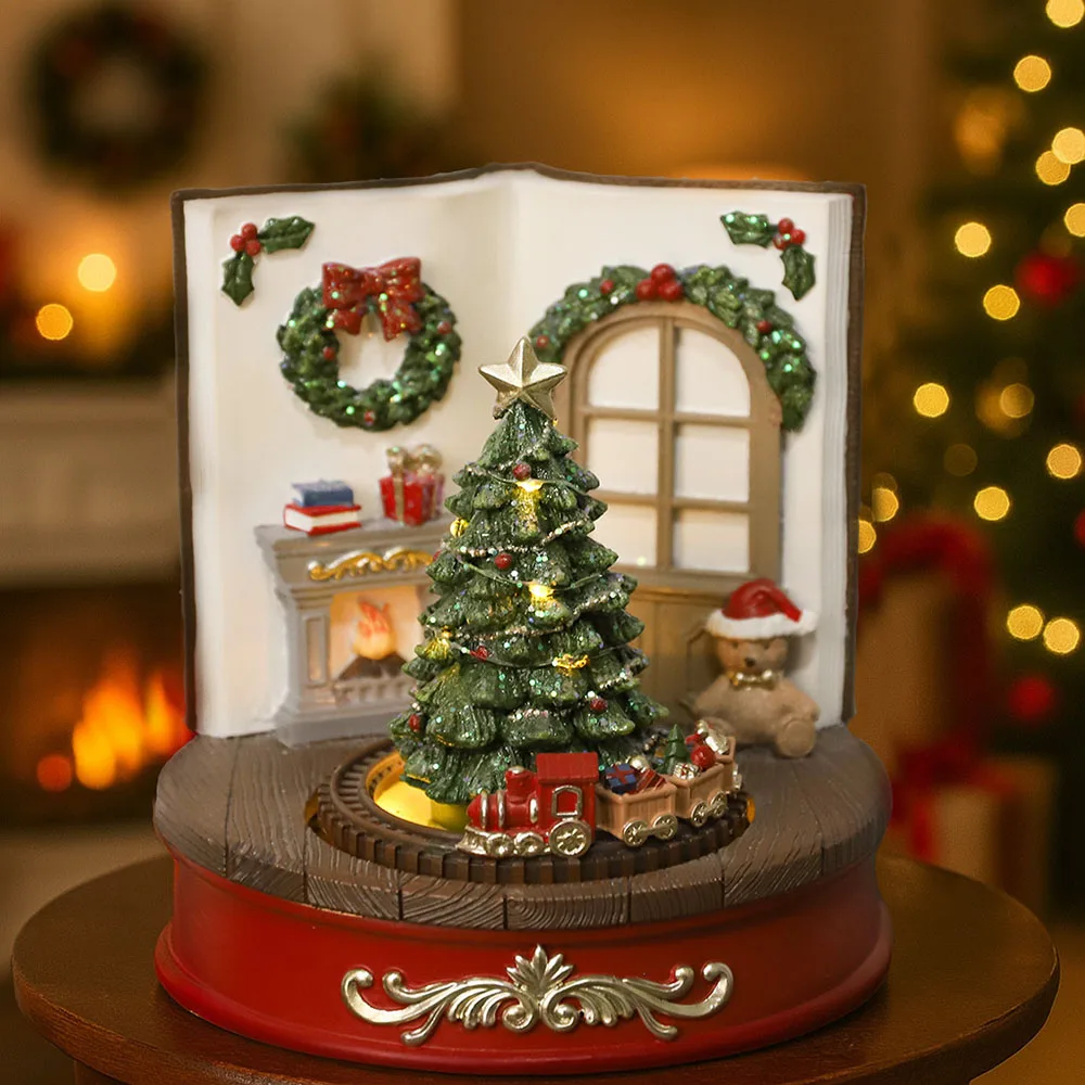 

Resin Christmas Tree Rotating Music Box Desktop Ornament Christmas Gift Living Room Bedroom Festive Atmosphere Home Decoration