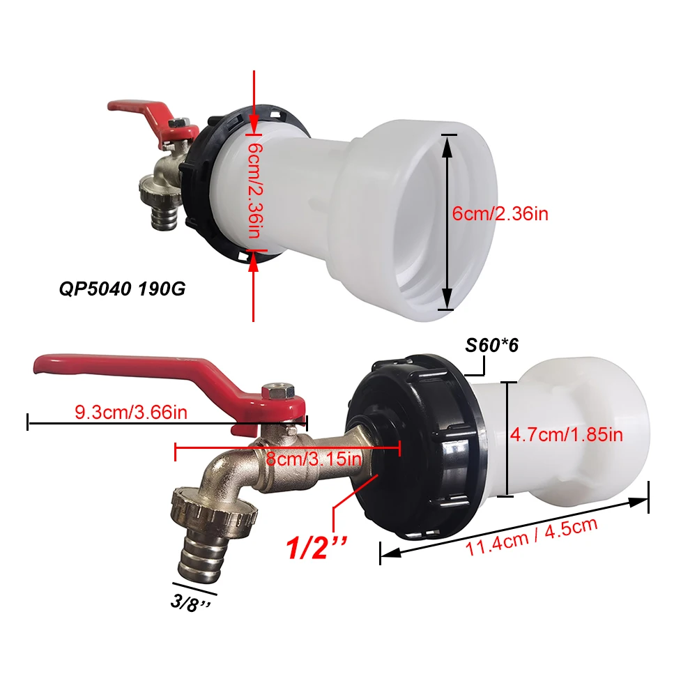 IBC S60 * 6 Water Tank Faucet with Adapter Extension Pipe Set Garden Irrigation Dropper Water Source Connector Faucet Accessory