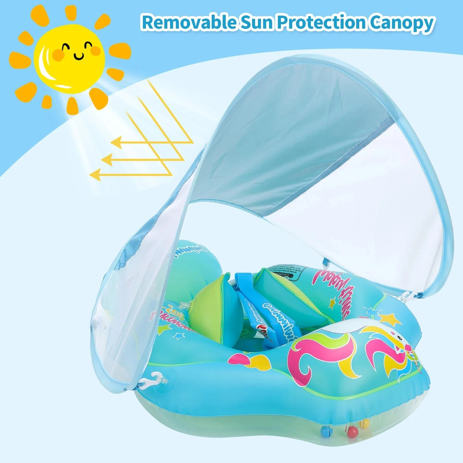 Baby Swimming Ring Inflatable Adjustable Safety Float for Infants Toddlers Kids Pool Bathing Summer Swimming Toys with Seat