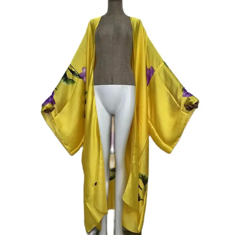 XIZEO Summer Women Cardigan stitch Cocktail sexcy Boho Maxi African Holiday Batwing Sleeve Silk feeling Robe kimono kaftan