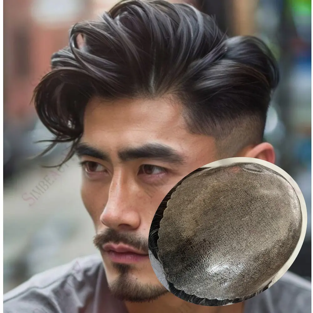 

Super Durable Full PU Base Men's Toupee Natural Hairline Black Brown Grey Human Hair Prosthesis Capillary Managable Men's Wig
