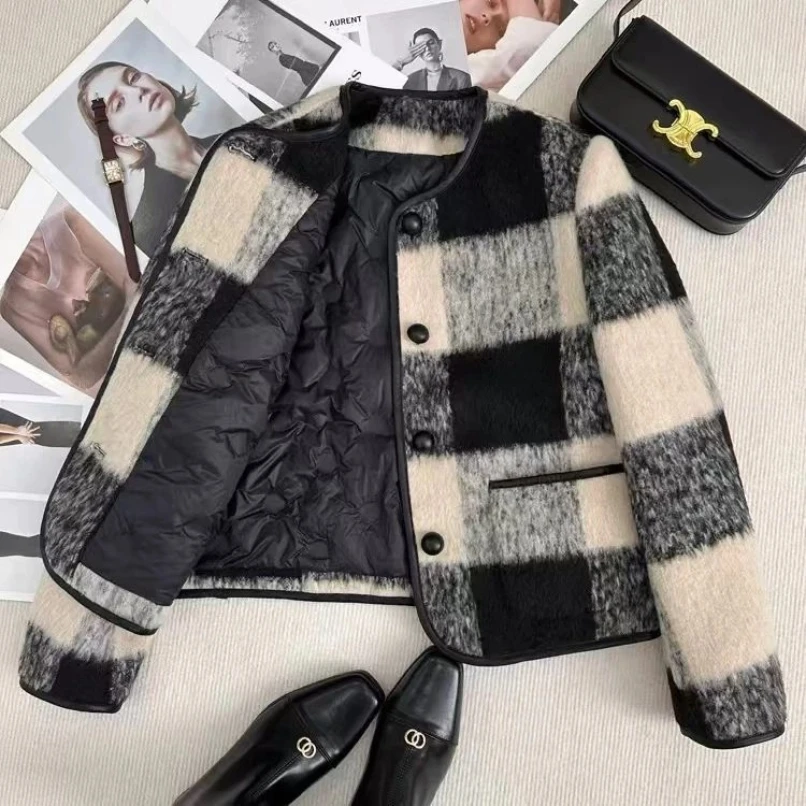 

High End Cotton Jacket Women's Autumn and Winter New Fashion Cotton Coat Cotton Coat Plaid Woolen Short Top