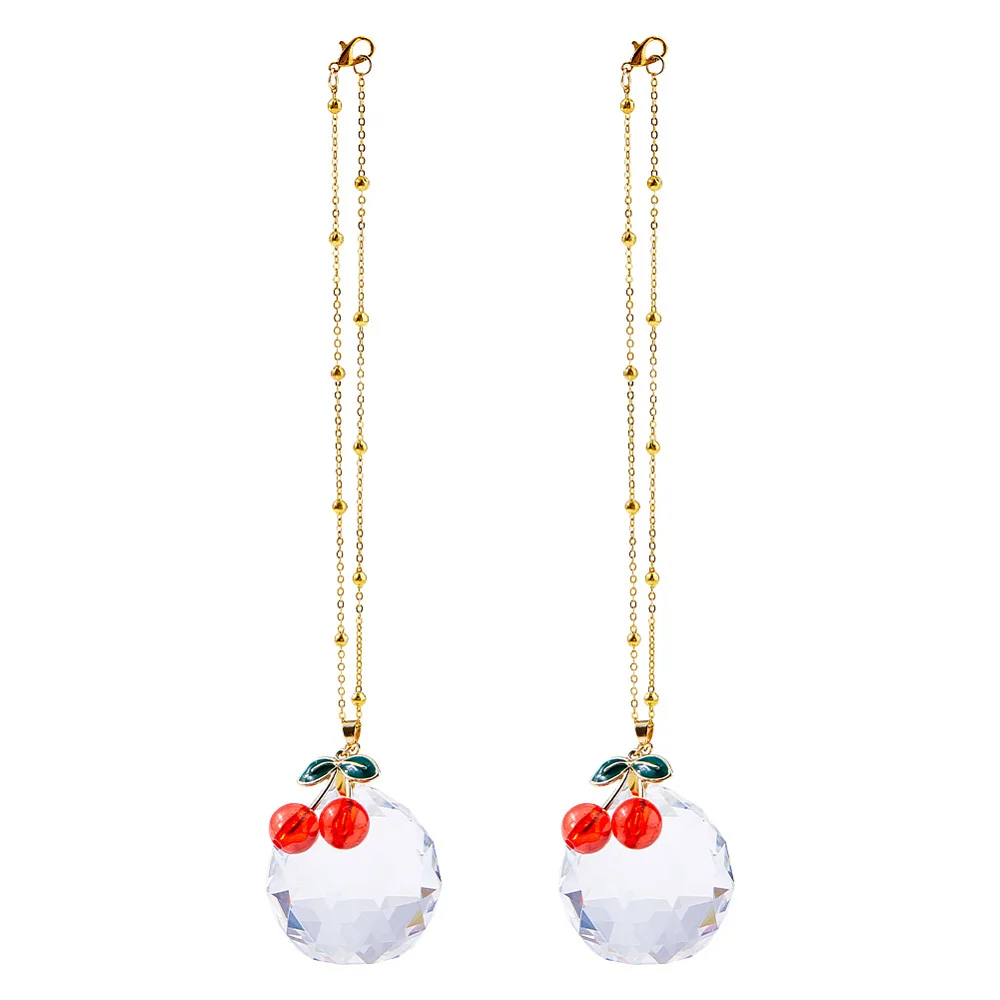 2Pcs Cherry Car Decor Accessories Rear View Mirror Accessories 21.5cm Glass Ball Car Hanging Ornament Pendant Rearview Mirror