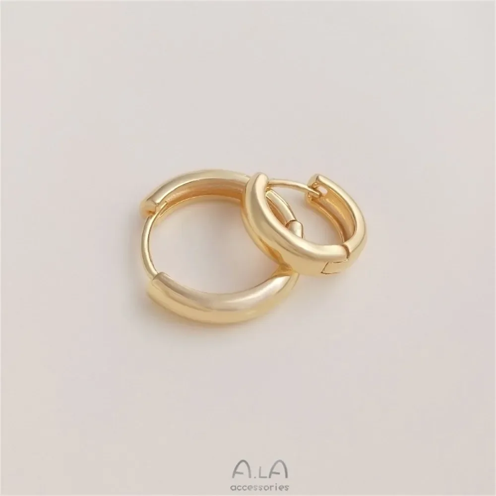 Simple and Fashionable 14K Bag Gold Ear Buckle with Plain Ring, Light Luxury Style, Internet Red Metal Plating Earrings E188