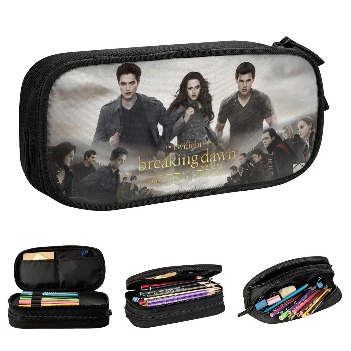 The Twilight Saga Breaking Dawn Pencil Case Edward Bella Jacob Black Pen Box Bags Student Large Storage Cosmetic Pencil Pouch