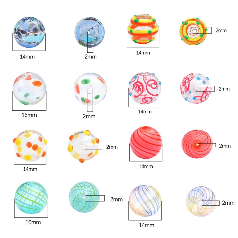 14mm Handmade Hollow Lampwork Glass Beads Round Ball Charms for Aeolian Wind Bells Jewelry DIY Making Accessories