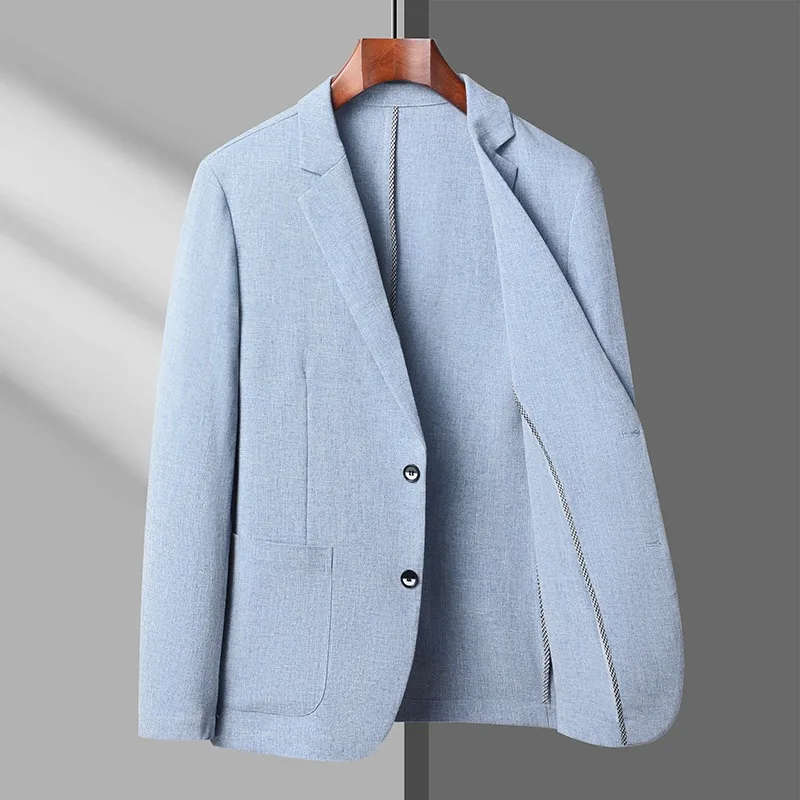 2024 Summer Ice Silk Blazers Elasticity Men's Thin Windbreak Classic Solid Color Casual Business Suit Jackets Office Social Coat