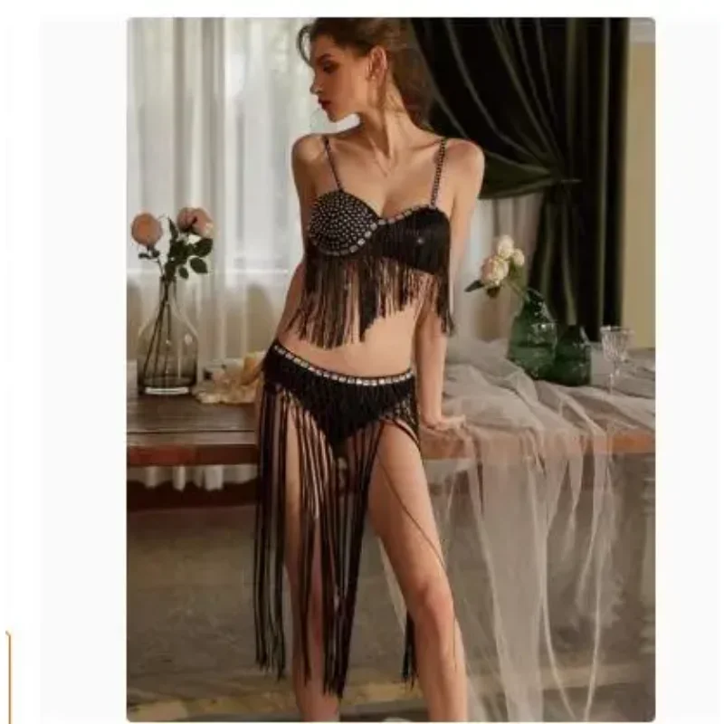 بار، ملهى ليلي، قاعة الرقص، حفلة GOGO، أداء DS، شرابة سوداء مثيرة، مجموعة ألماس لامعة #4