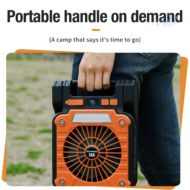 

AA81-Solar 20000Mah Electric Fan With Led Lights For Tents, Car Camping Hooks And Usb&Solar Charging For Hiking, Fishing