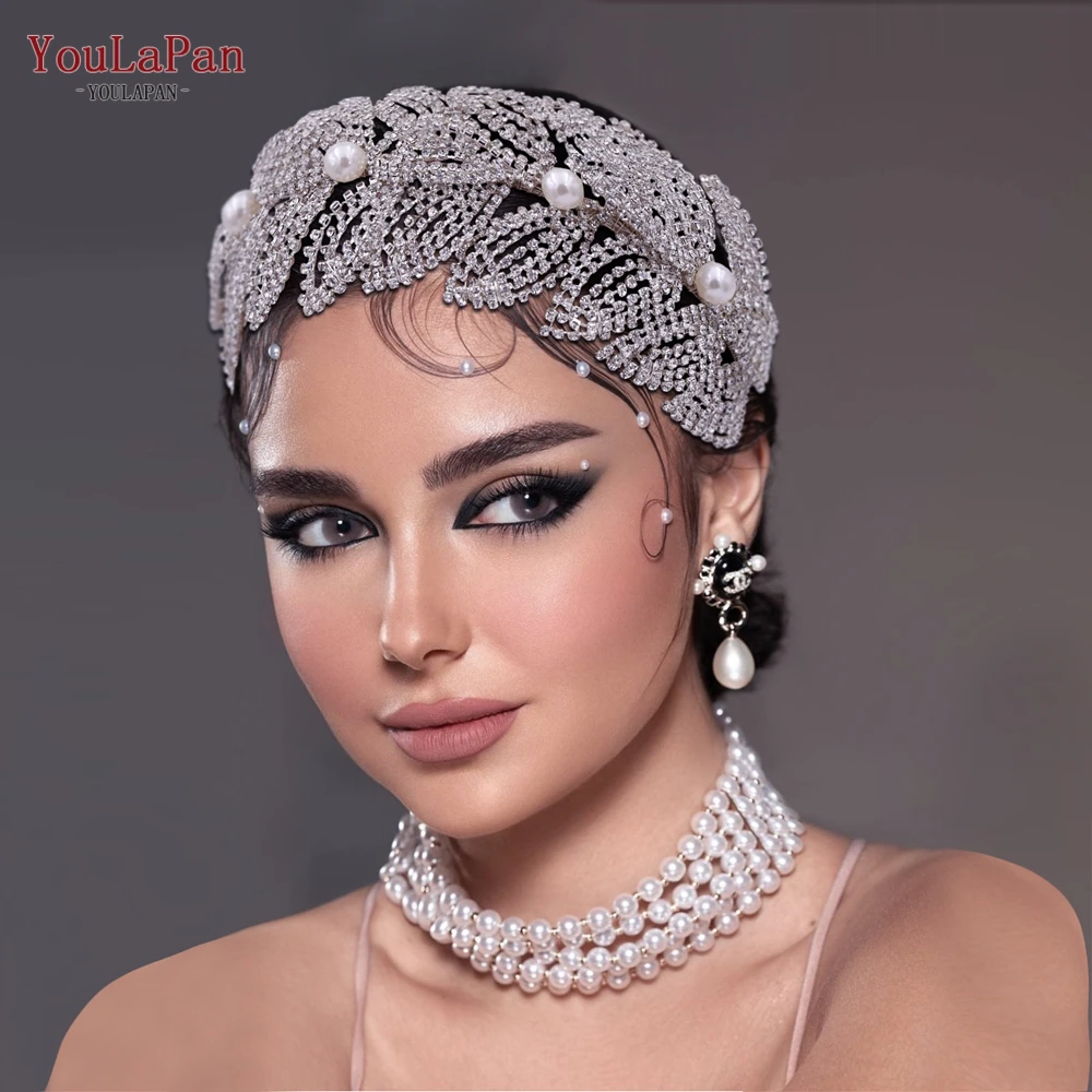 

YouLaPan Luxury Rhinestone Hairpiece Bridal Wedding Hair Accessories Handmade Beaded Headband Woman Party Crystal Headwear HP366