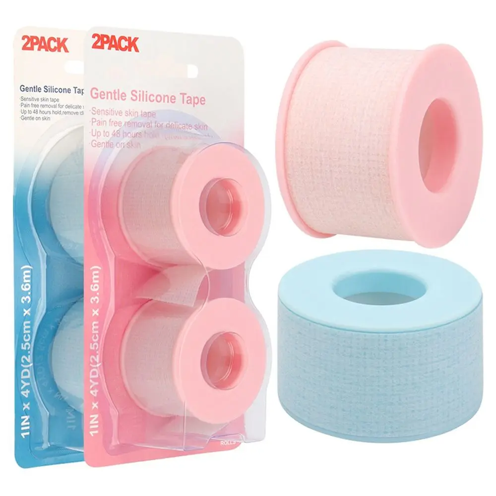 2 Rolls Eyelash Extension pink/blue Tape Non-woven gentle silicone gel Tape for Grafting False Eyelash Patch Under Eye Pads tool