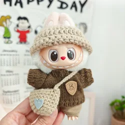Miniature Doll Clothes Shoes Accessories for 17cm LABUBU Clothes Sweater+Hat +Shoulder Bag Set