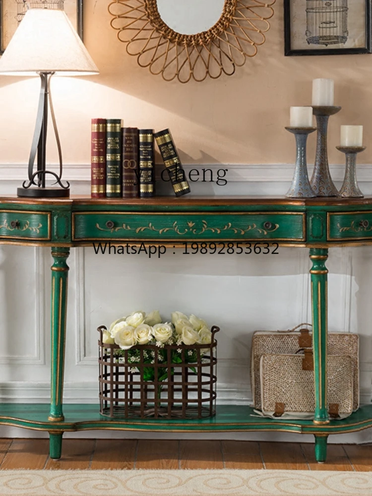 ZZ European and  Style Country Long Table  Half round Table Corridor  Hand Painted Solid Wood