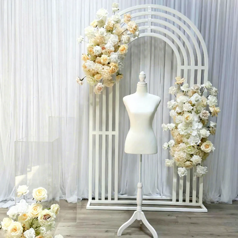 The new wedding stage is decorated with a metallic white background wall, suitable for photography