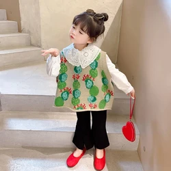 Baby Toddler Girls Flowear O Neck Sweater Vest Sleeveless Pullover Knitted Waistcoat Kids Loose Cute Knit Outerwear Coat 2-10 Y