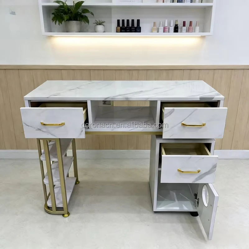 Modern Style Nail Salon Furniture Marble Countertops Highlight White Nail Table