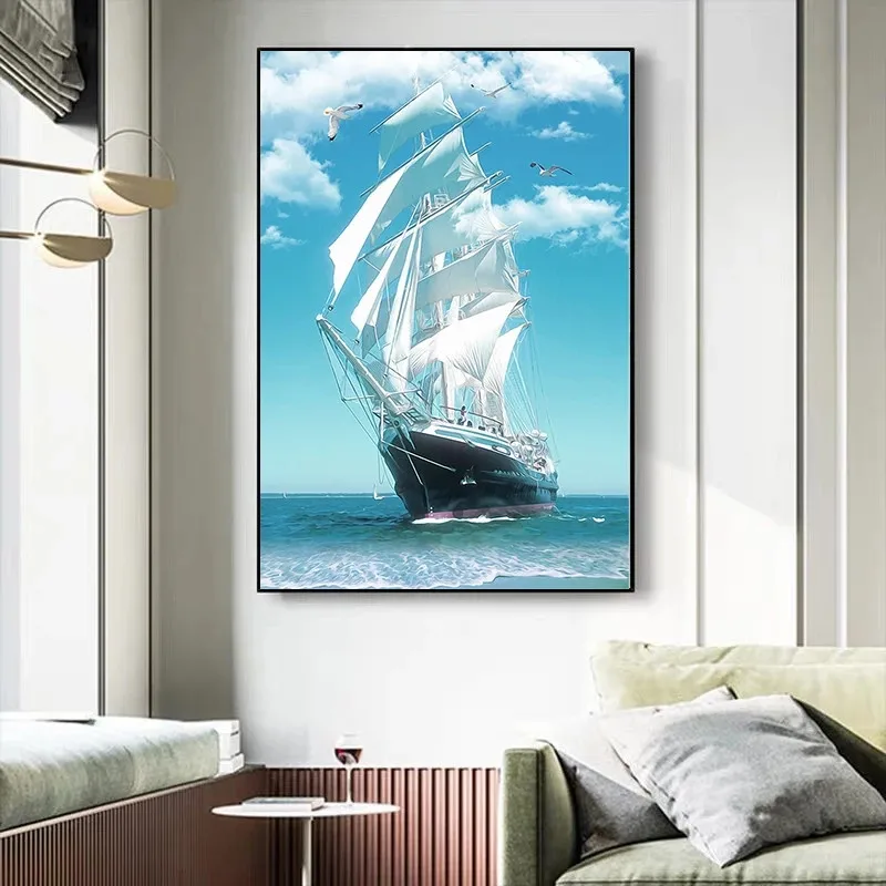 1pc frameless Canvas Painting Nordic Minimalist Wall Art Seascape Poster Print Nautical Sailboat Canvas Painting Modern Living R