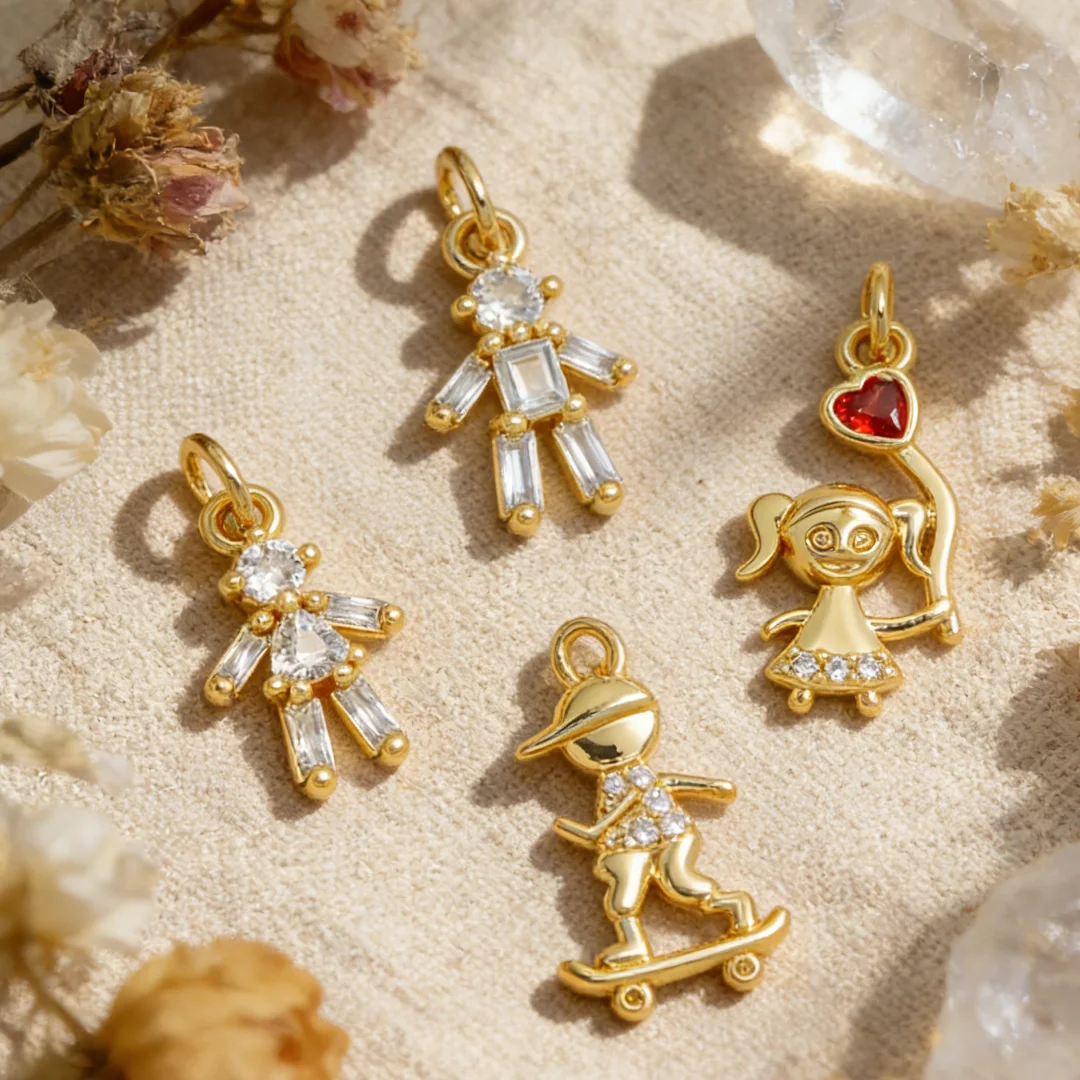 

3Pcs Pendants Brass Cubic Zirconia Cartoon Figure Charms DIY Jewelry Necklace Bracelet Making for Women Men Fashion Accessories