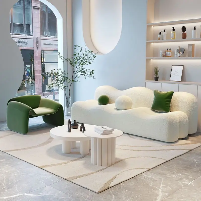 كريم الرياح أريكة وحدة صغيرة أريكة استرخاء غرفة المعيشة موجة لامب الصوف أريكة صالون تجميل متجر الملابس غرفة تأجير #3