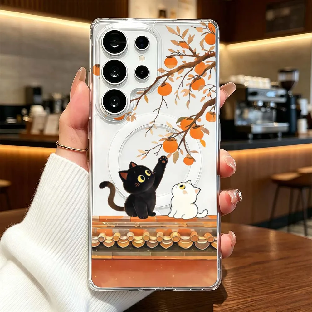 Cute Fun Cats Phone Case For Samsung Galaxy S26 S25 S24 S23 S22 Ultra FE Plus A56 Transparent Magnetic Cover