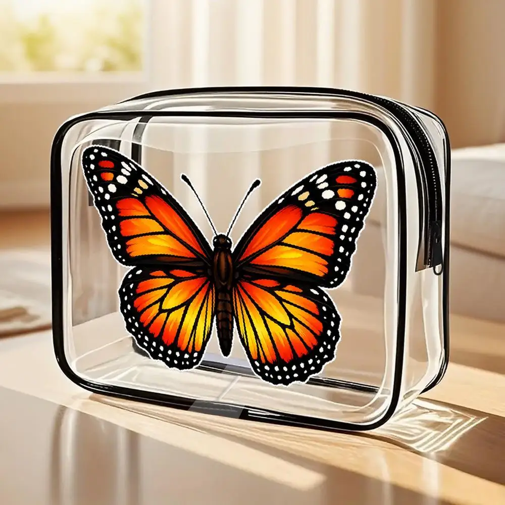 Monarch For Butterfly Clear Toiletry Bag Vibrant Realistic Art Design Zippered Portable Cosmetic Organizer Pouch For Daily Cosme