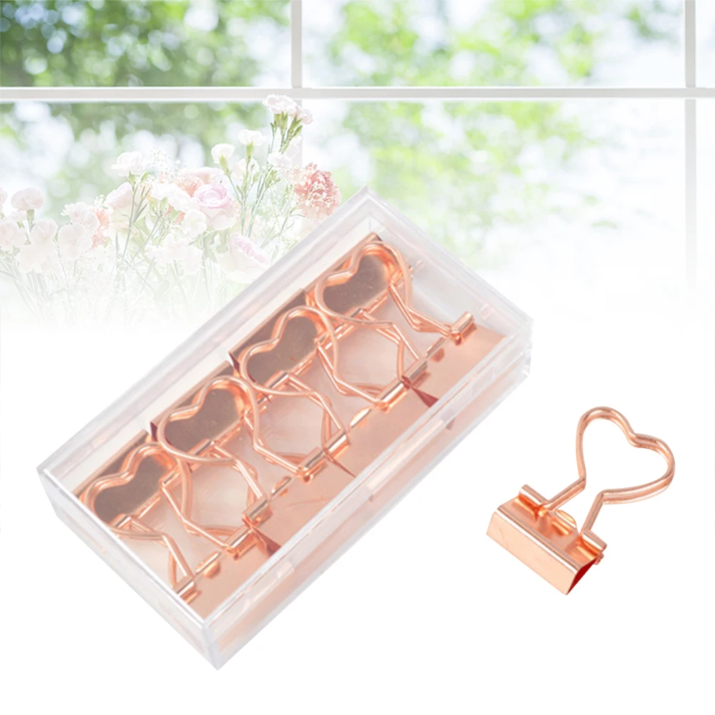 

12pcs Rose Gold Metal Binder Heart Shaped Handle Decorative Paper Clips For Notes Letter Office Home School Use 3.6X1.9Cm