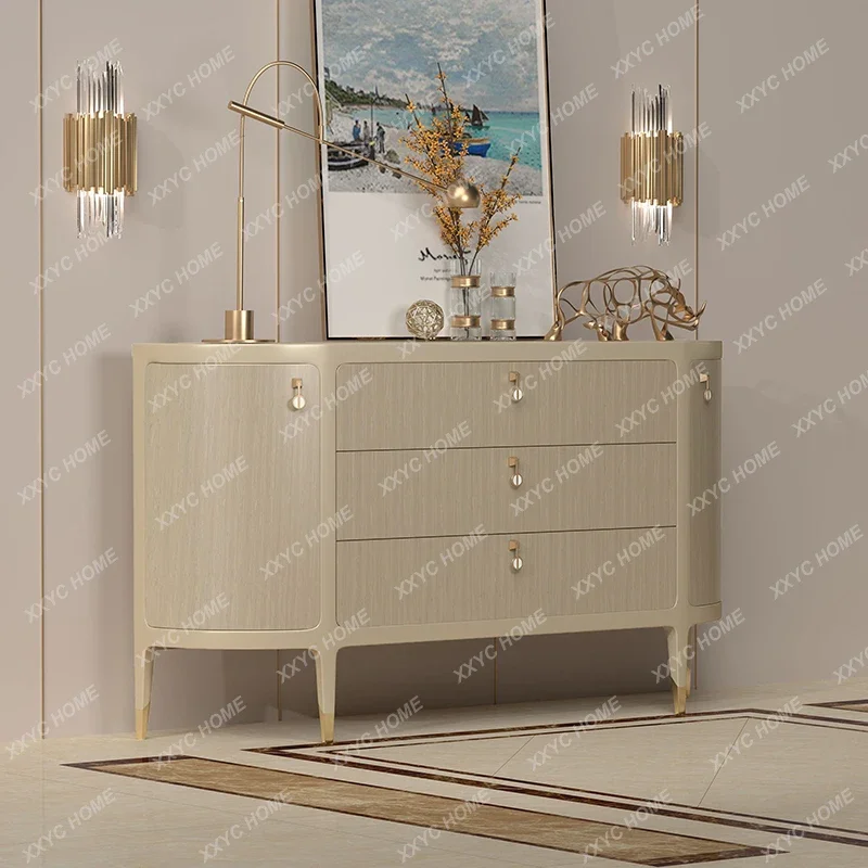 Side cabinet, solid wood semi-round locker against the wall, living room entry door cabinet