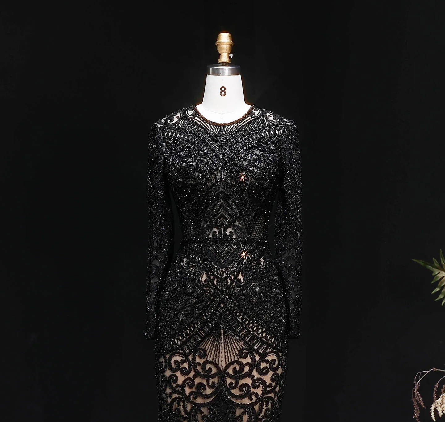 Sharon Said Dubai Übergröße Schwarzes Langarm-Paillettenkleid mit Perlen, Meerjungfrauen-Abendkleid, Saudi-Arabisches Damen-Ballkleid SS056 Maßanfertigung – Detail 19