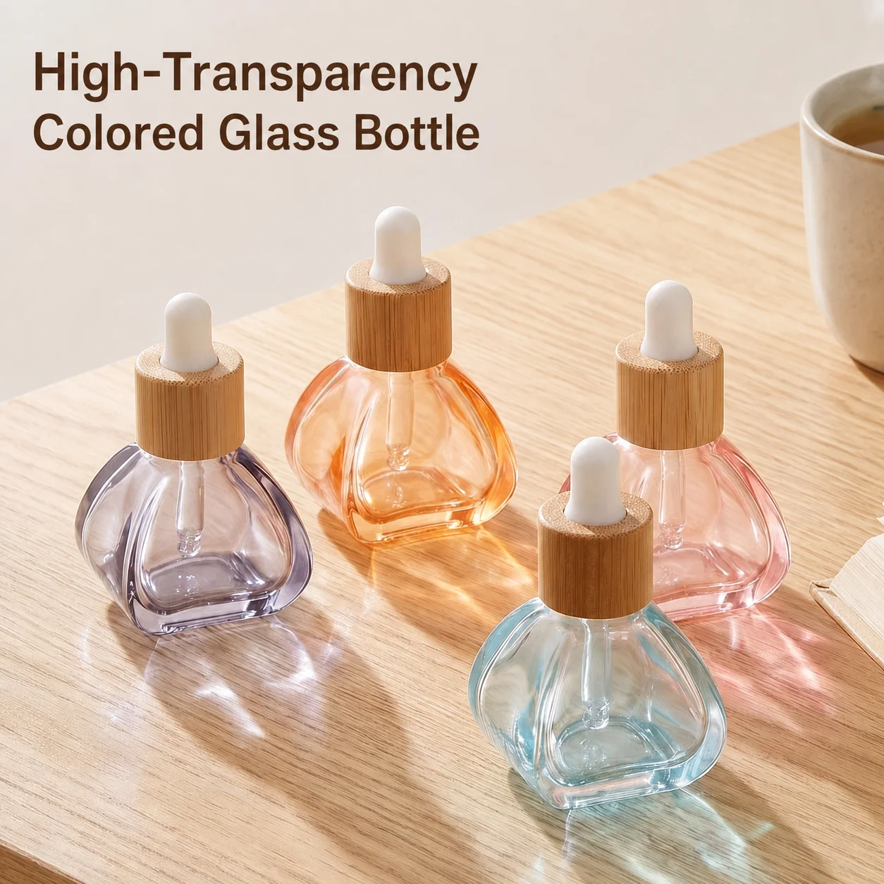 Glass Refill Container Semi-Transparent Essential Oil Dropper Bottle Bamboo Cap Dropper Bottle Thickened Cosmetic Essence Bottle