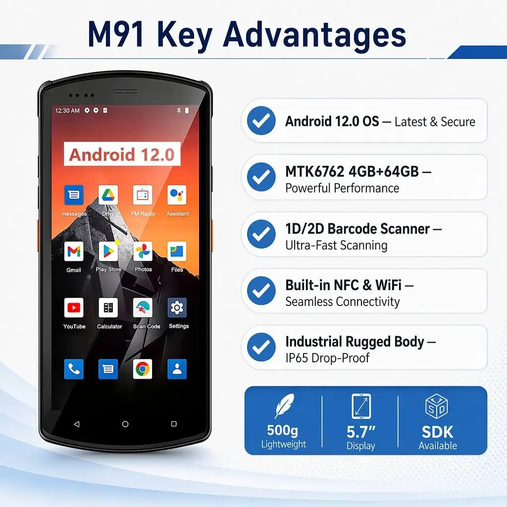 Rugged Android12 Industrial Handheld PDA 4G 1D 2D QR Barcode Scanner Warehouse Inventory Data Collection Manufacturer