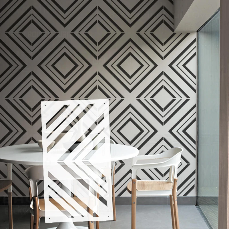 

Трафарет 30–70 см для стен, большой декор, краска, живопись на нише, сервант, акцентный шкаф, домашняя геометрическая квадратная линия S111