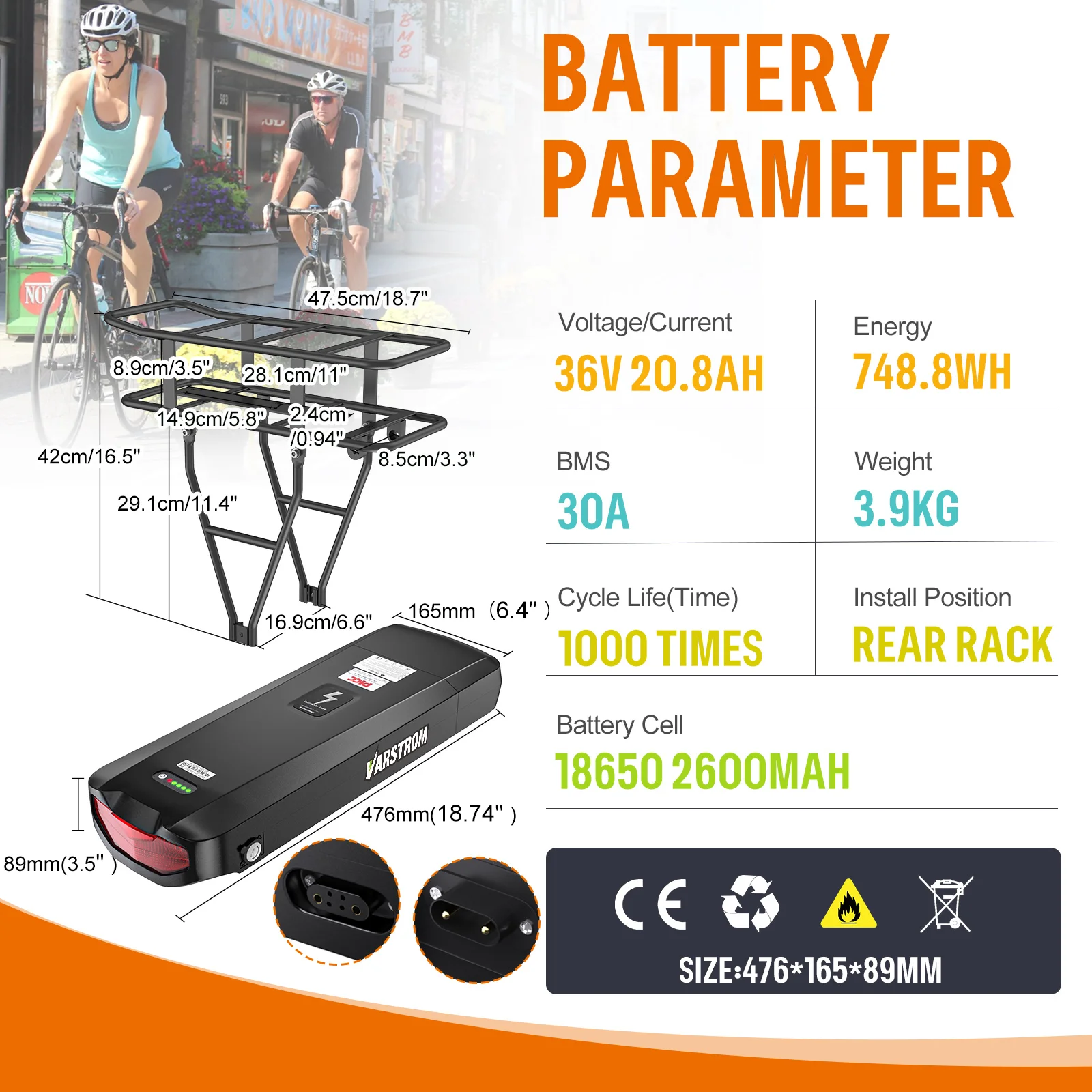 52V 48V 36V 20.8Ah 17.5Ah Elektrische Fiets Achter Pack Batterij Stad Stad Ebike Lithium Batterij