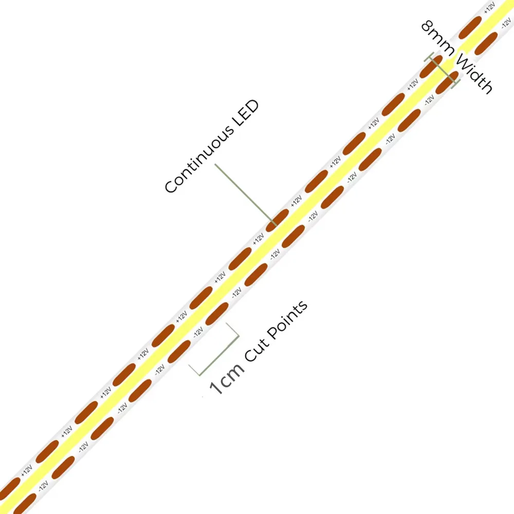 12V COB LED Strip Lights High Density Flexible Tape Ribbon White 6500K Warm White 3000K Nature White 4000K Ra90 1cm Cut 1led 5M