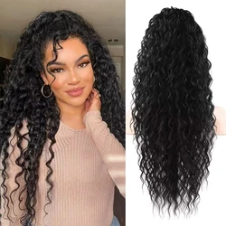 Curly Ponytail Extensions Deep Water Wave Drawstring Ponytail For Black Women 100% Real Human Hair Ponytail Hair Natural Black