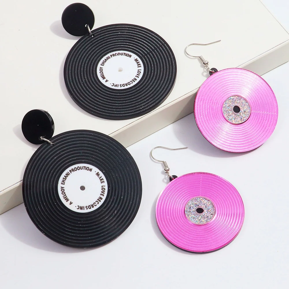

Hot Selling Vinyl Record Acrylic Drop Earrings Large Personality Pink Record Dangle Earrings for Women Festival Jewelry Gifts