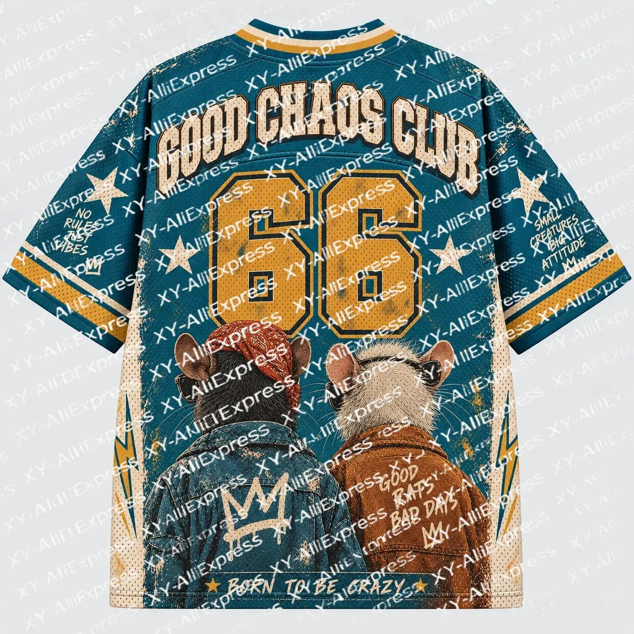 Men's Good Chaos Club Graphic T-Shirt Retro Two Rats Number 66 Star Print Quick Dry Breathable Summer Casual Streetwear