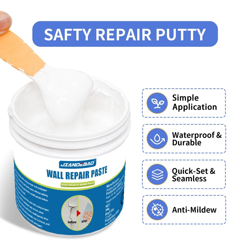 JANDEBAO Wall Repair Paste Set with Spatula - Easy-to-Use, No-MixingFormula, ldeal for Home Wall Fixes, White Color, Long-Lastin