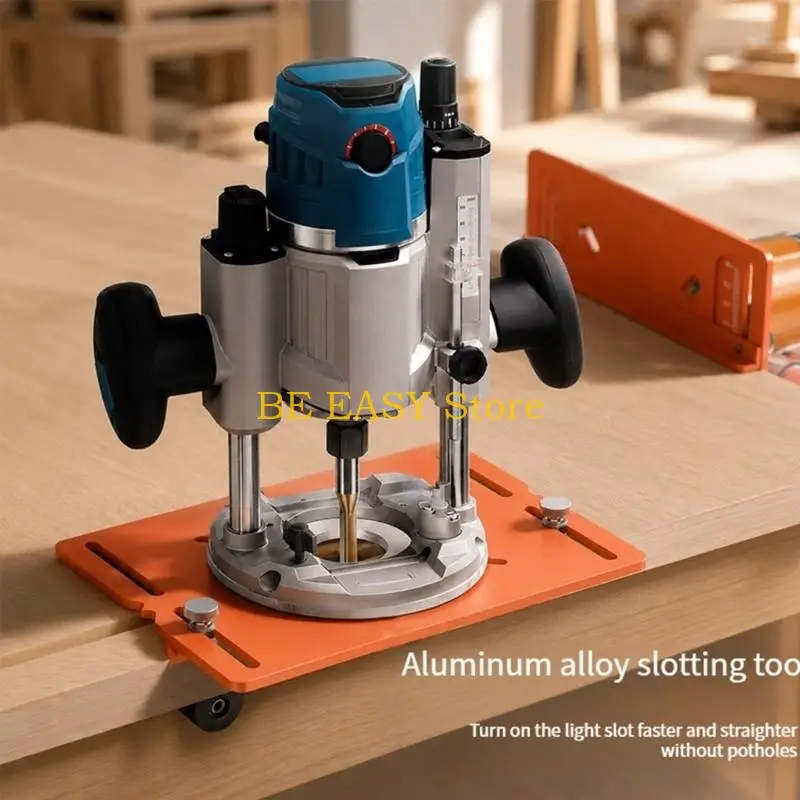 E28F Large Fence Woodworking Jig with Main Plate, Central Opening, and Adjustment Channels for Guiding Wood Boards Through