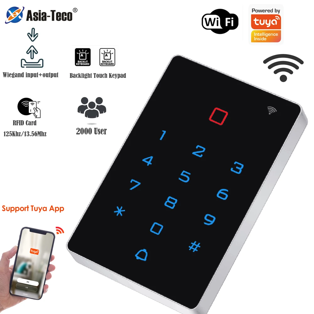 WIFI Password Access Controller 125 KHZ Card Reader Optional 13.56 KHZ IC with Tuya Application for Remote Control and Managemen