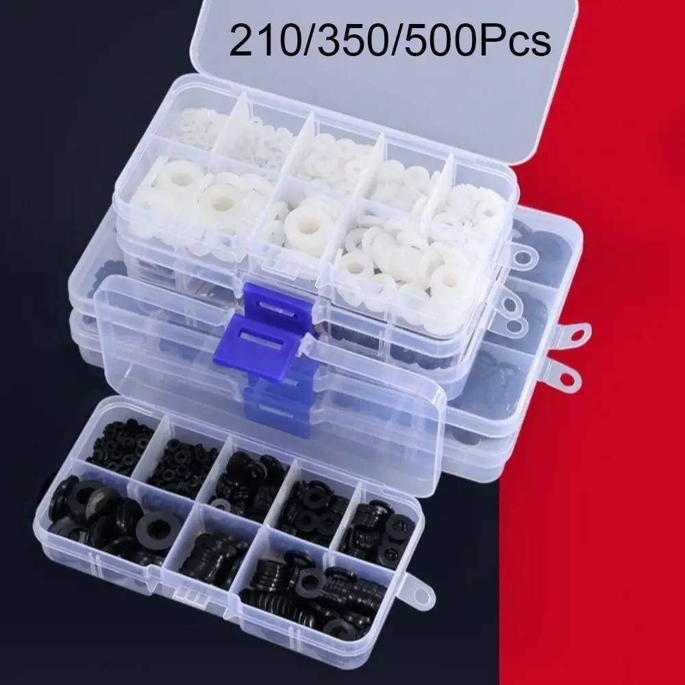 210/350/500pcs Black White Nylon Washers M2-M10 Multi-Size Gasket Ring Kit Corrosion-Resistant Flat Washer