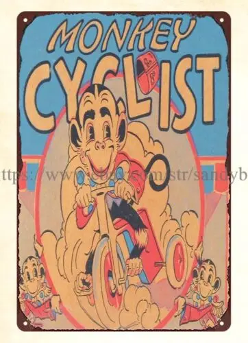 MARX WIND-UP MONKEY CYCLIST TOYS metal tin sign garden metal yard signs