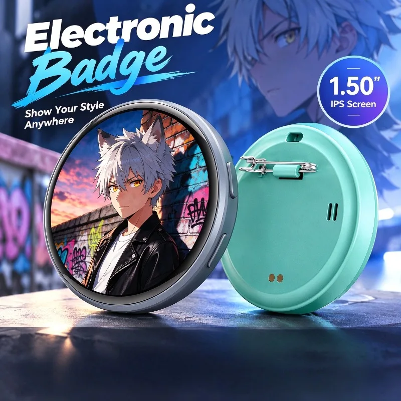1.5 Inch Electronic Badge Smart IPS Screen Pin Digital Display Brooch For Anime Photo Itabag Cosplay Accessories
