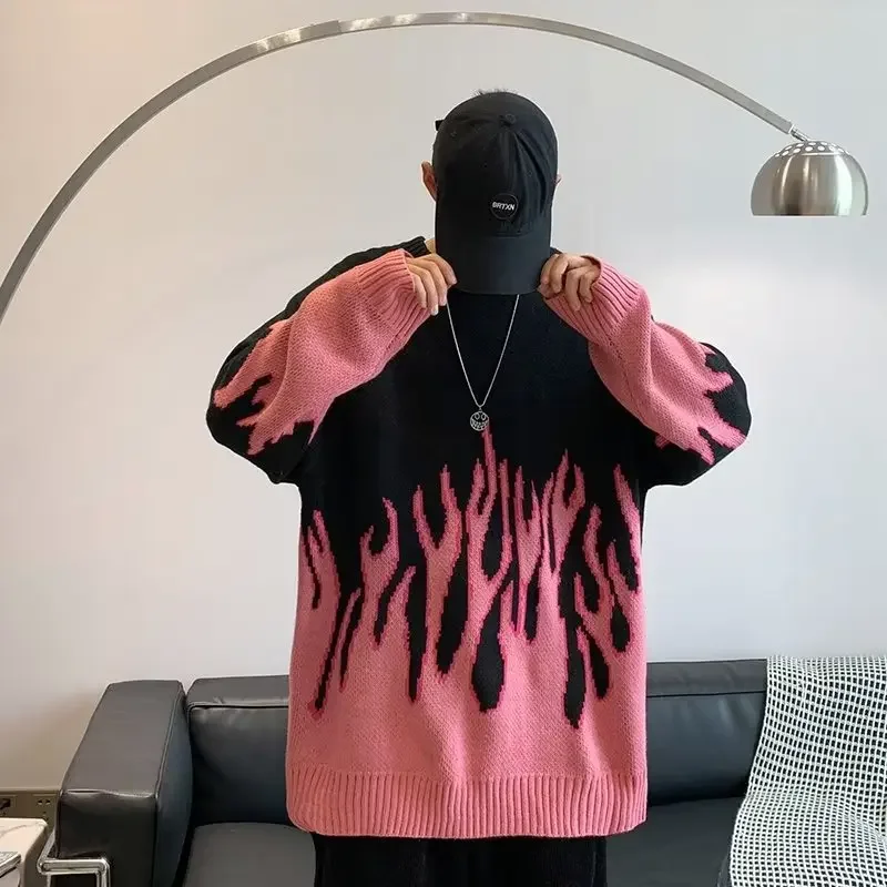 Suéter de punto suelto con cuello redondo para hombre, camisa de capa Base con patrón de llama Retro de estilo informal para primavera y otoño, ajuste cómodo