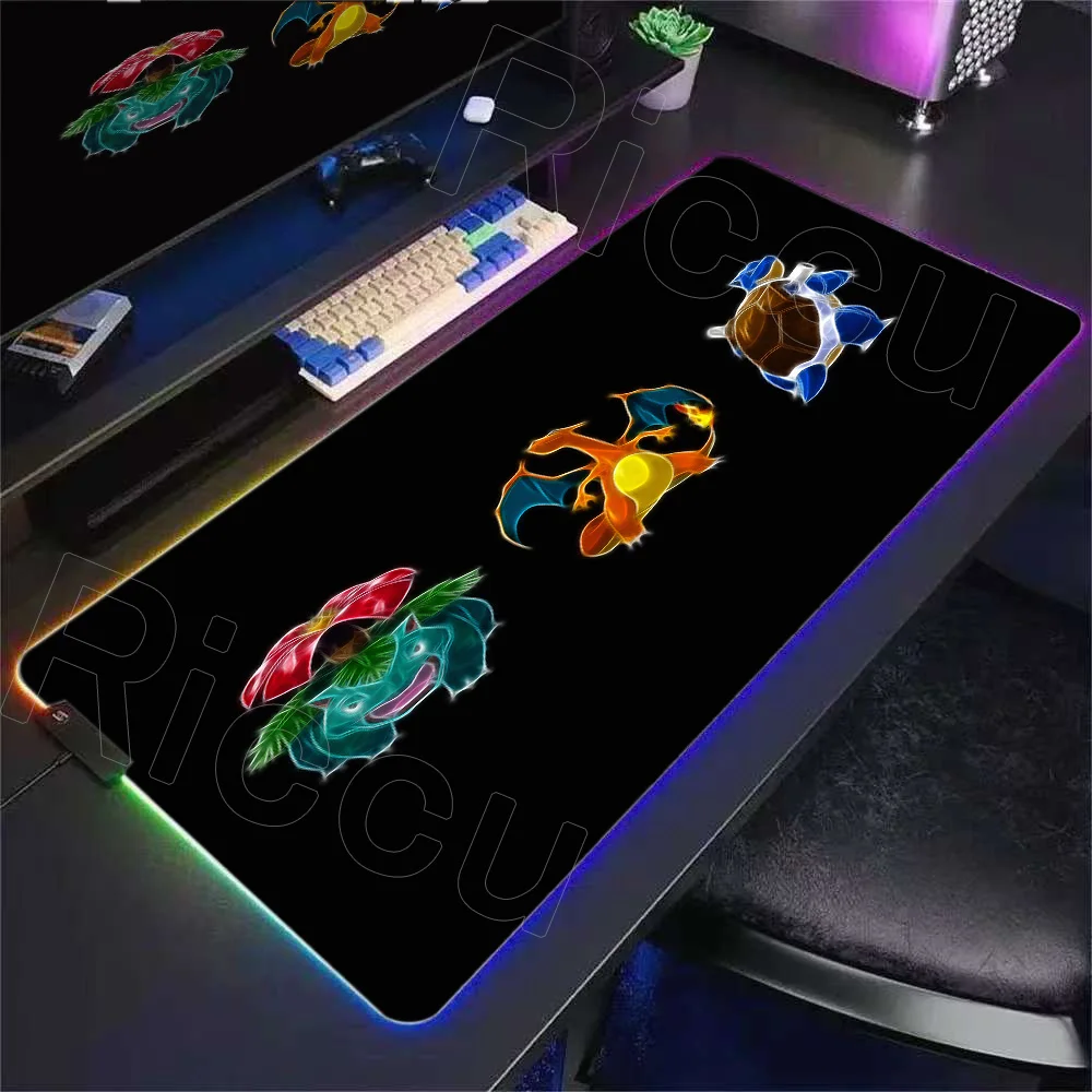 RGB Mouse Pad Office Laptop Japan Anime Pattern Mousepad PC Flame Dragon Charizard Desk Mat Large New PokemonS Cool Keyboard Rug