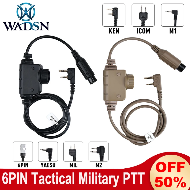 

Tactical Accessories PTT 6PIN Plug Kenwood for Baofeng Military Headset Hunting Push To Talk Cable U94 Airsoft