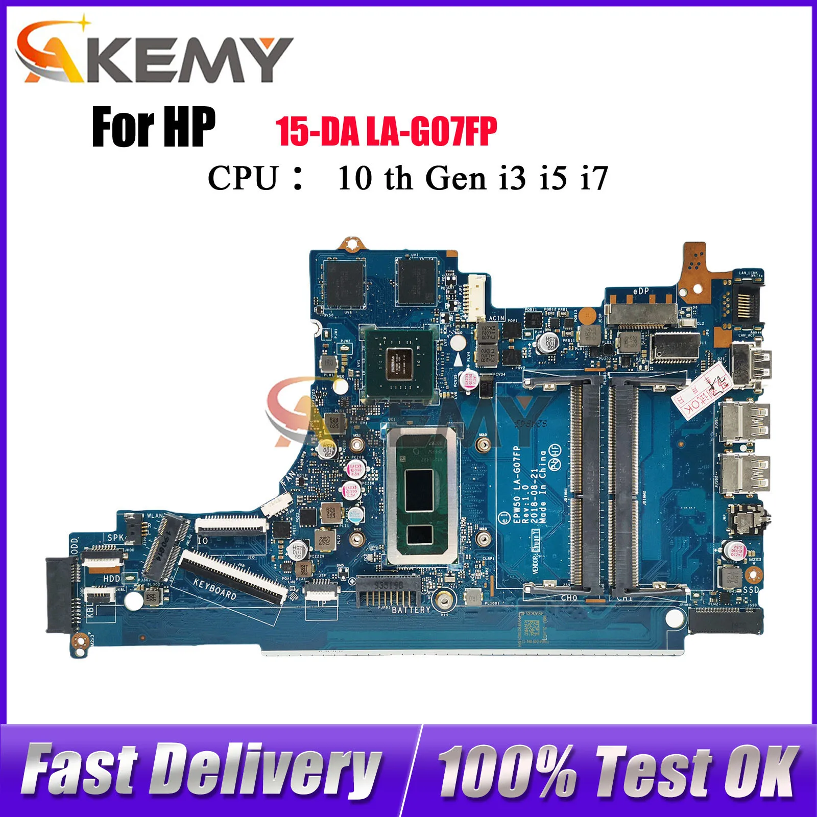 

LA-G07FP Laptop Motherboard For HP Pavilion 250 G7 15-DA With i3 i5 i7 8th 10th Gen CPU V2G GPU L35245-001 L52746-601